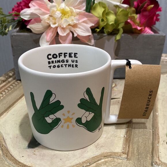 Starbucks Sign Language Coffee Brings Us Together ASL Mug Jena Floyd 2019 NWT - Picture 2 of 11